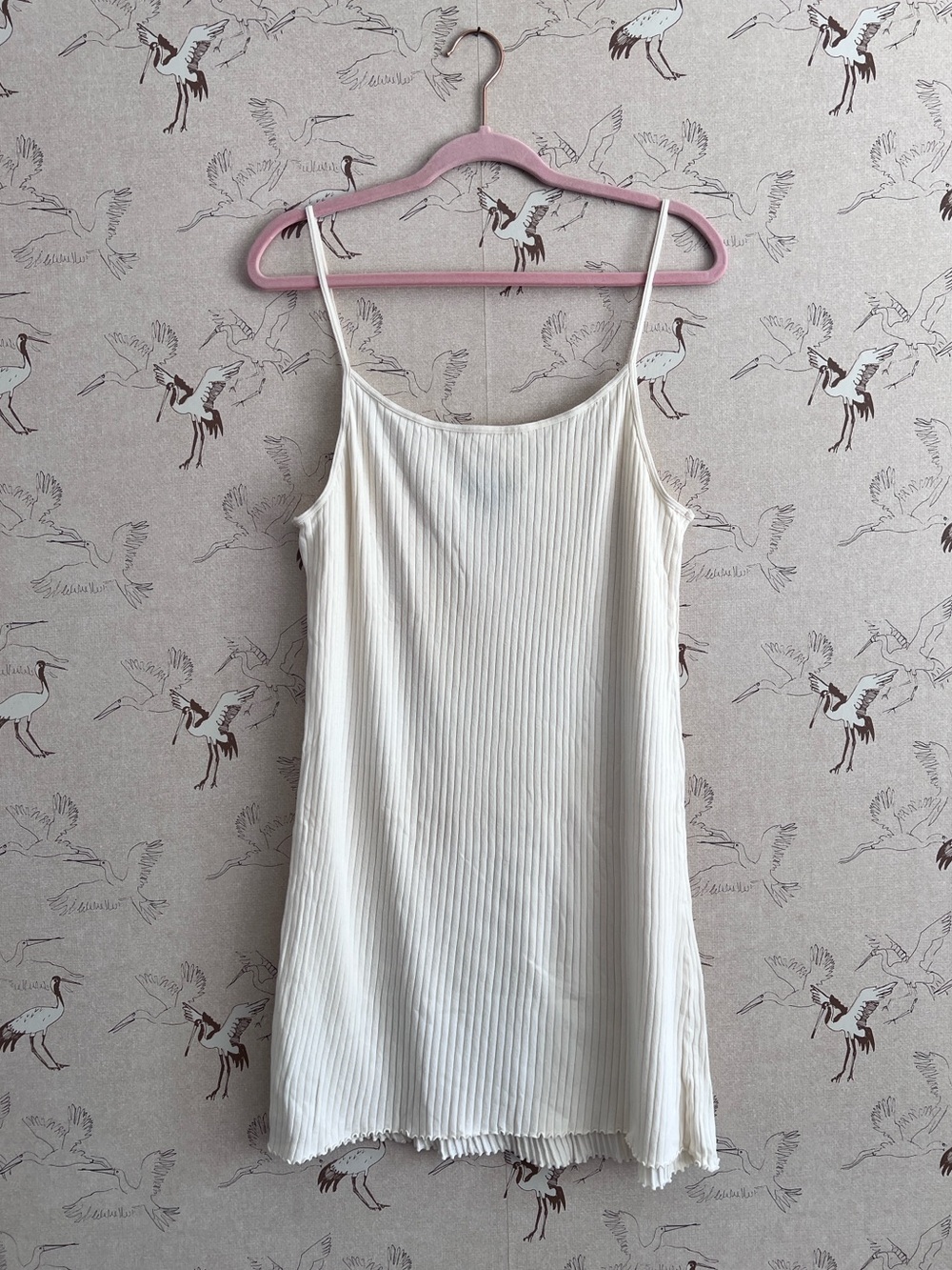 Vintage 90’s Ralph Lauren cream ribbed slip dress‎ cotton lettuce hem